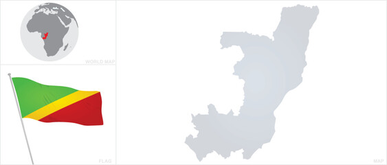 Republic Congo map and flag. vector 