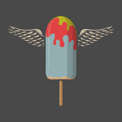 melting ice cream stick with wings vector design