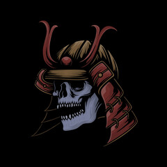 samurai skull head japanese side view vector