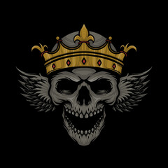 skull head with wings crown vector