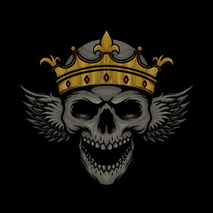 skull head with wings crown vector