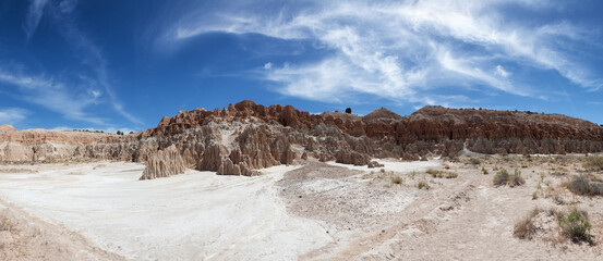 Rock Formation in the desert of American Nature Landscape. Cathedral Gorge State Park, Panaca, Nevada, United States of America. Background Panorama