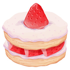 Watercolor Strawberry Cake, Hand painted sweet clipart.