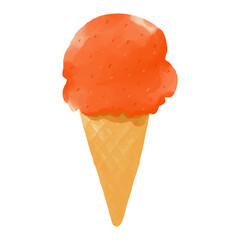 Watercolor Ice cream Cone, Hand painted sweet clipart.