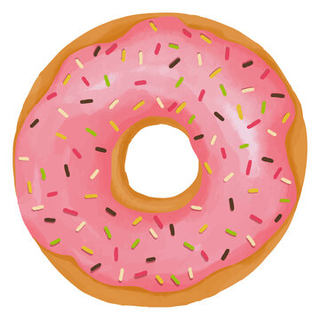Watercolor Doughnut, Hand painted sweet clipart.