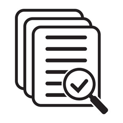 Magnifying glass check document icon. Papers with business report and magnifying glass. Process and examination concept icon vector.