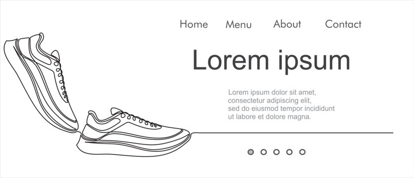 Vector illustration of sneakers. Sports shoes in a line style. Continuous one line.  Can used for logo, emblem, slide show and banner. Illustration with quote template. 