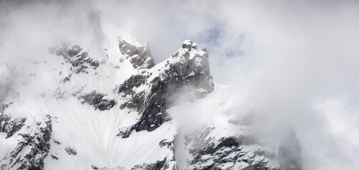 Snow Covered Mountains in American Landscape. Spring Season. Grand Teton National Park. Wyoming, United States. Nature Background.