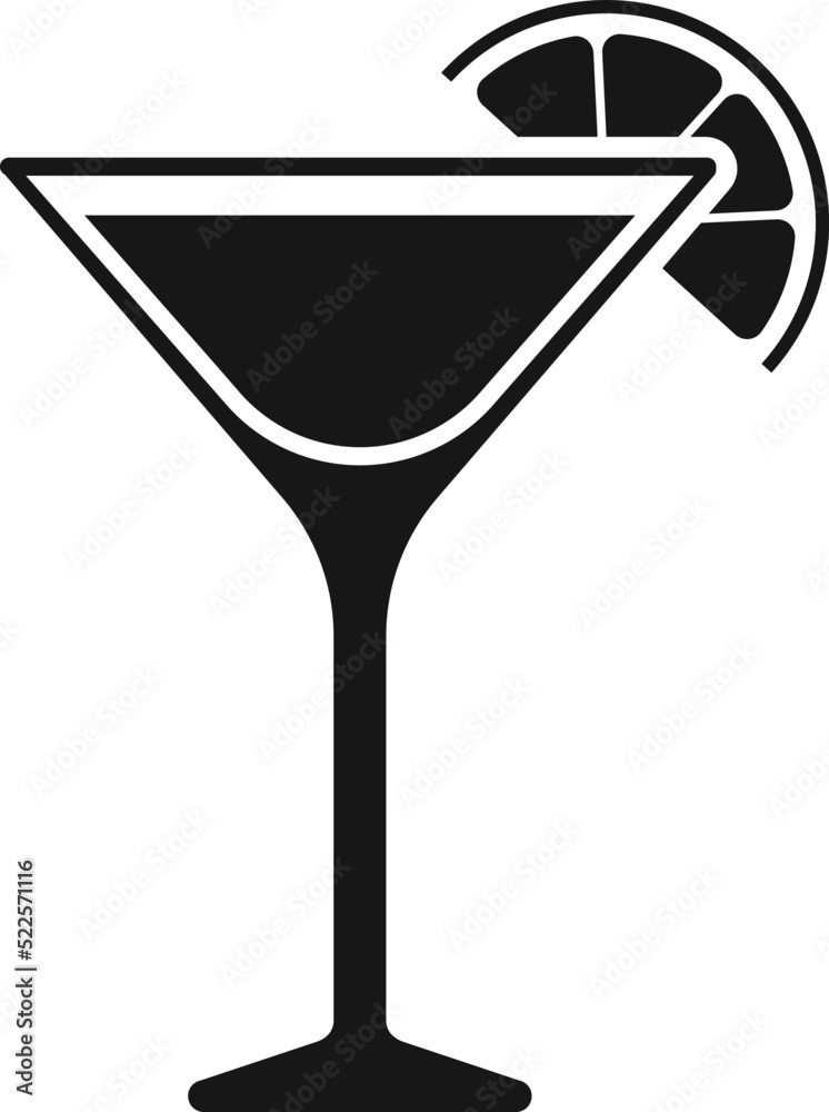 Sticker Cocktail black icon. Cosmopolitan alcohol drink refreshment