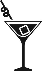 Party cocktail icon. Black drink glass symbol