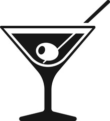 Martini icon. Cocktail glass with olive black symbol