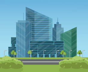Landscape of a modern city with skyscrapers. Vector illustration. - 522571556