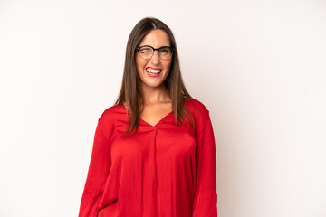 hispanic pretty woman looking happy and friendly, smiling and winking an eye at you with a positive...