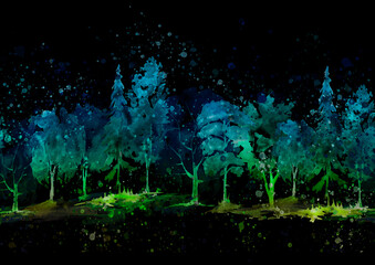 Watercolor autumn trees of yellow, red, orange color. Autumn forest,hill. Watercolor art background. Beautiful splash of paint. Abstract creative background. Country landscape, park. Eco poster