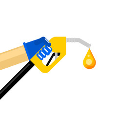the illustration of  a  fuel nozzle  are holding  by a hand on isolated background.