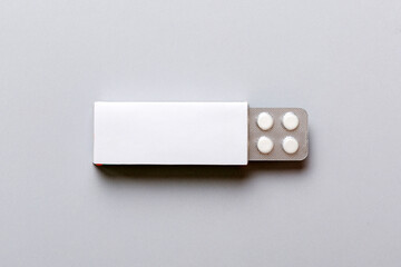 Blank White Product Package Box Mock-up. Open blank medicine drug box with blister top view