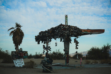 tower made of desert sneakers
