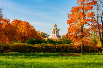 Chinese village in Alexander park in autumn, Pushkin, Saint Petersburg, Russia