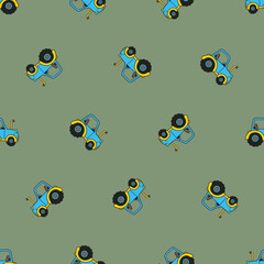 A small tractor on childrens clothes. Pattern