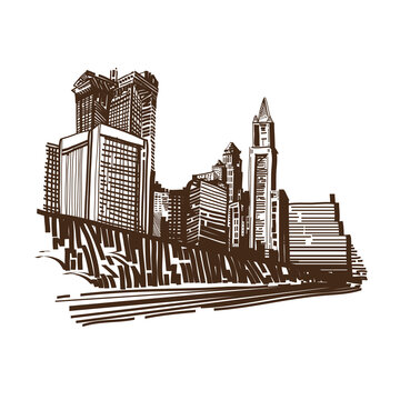 Hand drawn New York city , vector illustration.