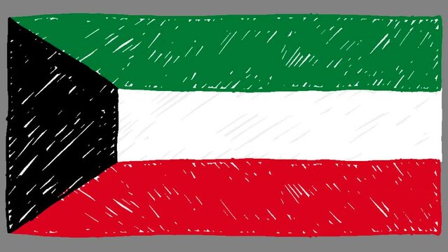 Kuwait National Country Flag Marker or Pencil Sketch Looping Animation Video