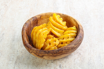 Fried potato slice in the bowl