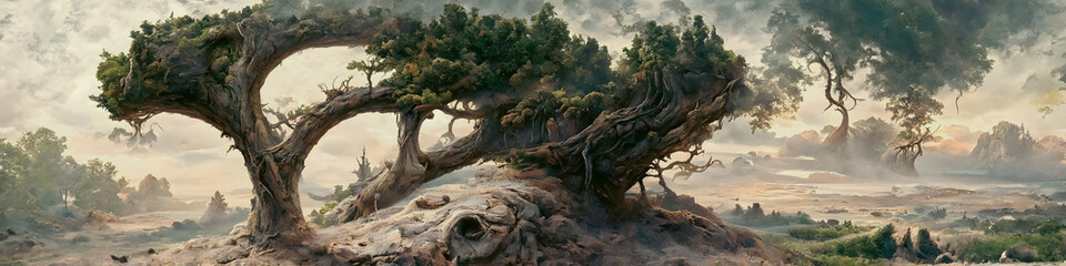 Fototapeta na wymiar Artistic concept painting of a forest landscape, background illustration.