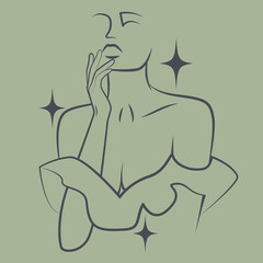Beautiful woman in dress profile line square art drawing