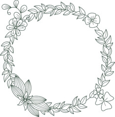 Botanical wreath drawing. Floral decorative print element