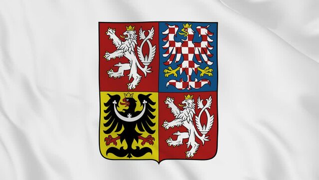 national emblem coat of arms or symbol of Czech in waving flag. smooth 4k video seemless loop