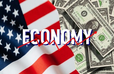 US economic growth image ,
 rise of the united states economy with the american flag and hundreds of dollars
