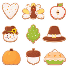 Thanksgiving cookie set in flat cartoon style.