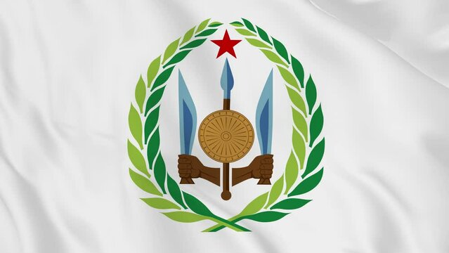 national emblem coat of arms or symbol of Djibouti in waving flag. smooth 4k video seemless loop
