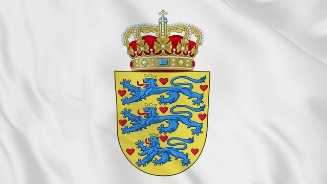 national emblem coat of arms or symbol of Denmark, danmark, danish, in waving flag. smooth 4k video seemless loop