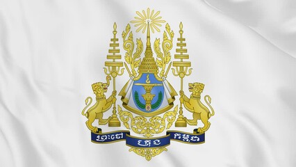 national emblem coat of arms or symbol of Cambodia in waving flag. smooth 4k video seemless loop