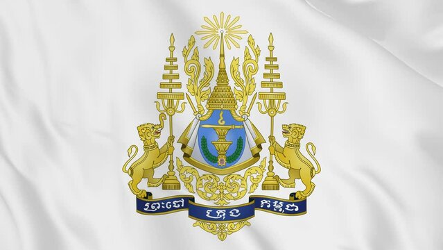 national emblem coat of arms or symbol of Cambodia in waving flag. smooth 4k video seemless loop
