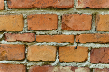 Old brick red wall background, brick wall texture, structure.
