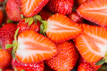 Strawberry fresh organic berries macro. Fruit background - healthy vitamin food concept