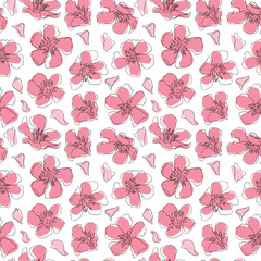 Floral print, oleander flowers, decorative flat, two colors, seamless pattern