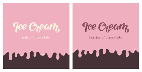 Ice cream Vector Lettering Illustration on tasty background. Template for menu, uniform, cover, poster, invitation, post card, banner, social media