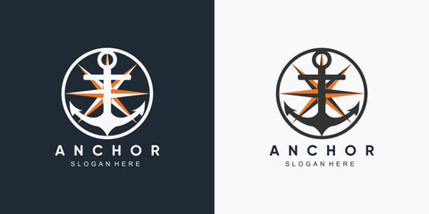 anchor marine and ship wheel icon logo design template with creative element © RONNY
