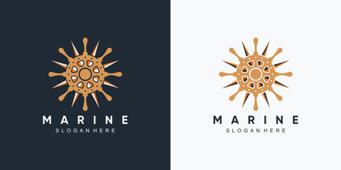 Fototapeta premium anchor marine and ship wheel icon logo design template with creative element