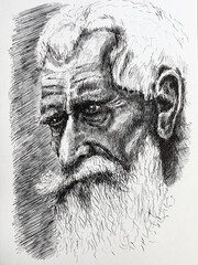 Portrait of a man. Dramatic liner sketch of an old man's face