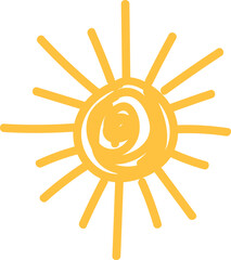 Sun in childish crayon drawing style. Hand drawn doodle