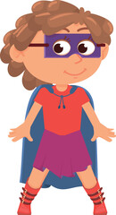 Girl in party costume. Strong superhero kid character