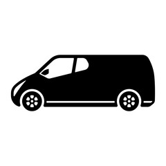Van icon. Cargo minivan. Minibus. Black silhouette. Side view. Vector simple flat graphic illustration. Isolated object on a white background. Isolate.
