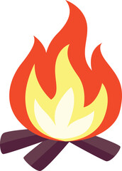 Campfire icon. Cartoon fire on woods. Bonfire symbol