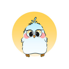 Cute little blue bird in cartoon style. Vector illustration.