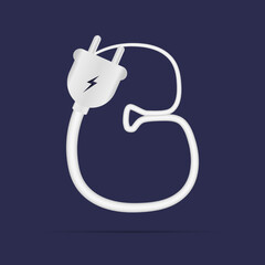 G letter logo electric power plug. İsolated vector typeface for power design, application logo, energy identity, charging things etc.