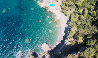 Obraz premium Amazing aerial view of beautiful Amalfi Coast in summer season, Italy. Drone viewpoint